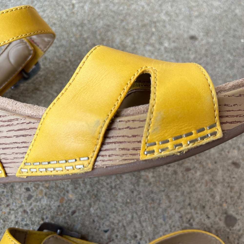 Dansko Tasha Yellow Leather Wedge Sandals Women 41 Comfort Platform Buckle Strap - Picture 9 of 10